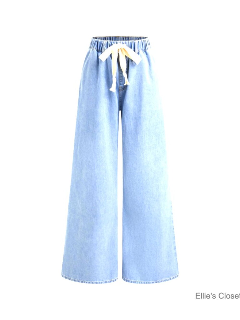 Drawstring Wide Leg Jeans High Waisted Pull On Denim Pants